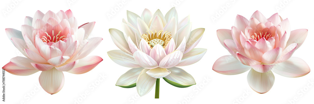 Set of A lotus flower on a ,transparent background