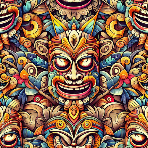 funny cartonized tiki mask pattern 