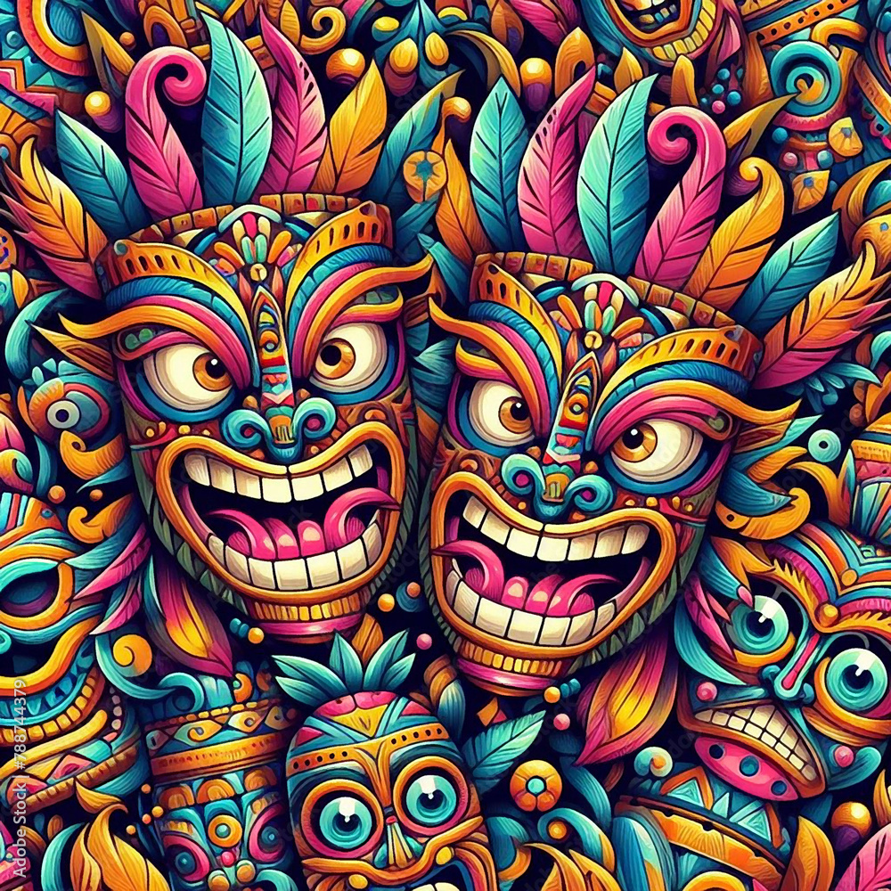 funny cartonized tiki mask pattern funny cartonized tiki mask pattern