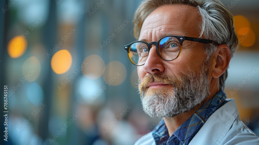 Man With Beard and Glasses Gazing Into Distance Man With Beard and Glasses Gazing Into Distance