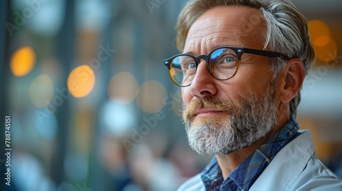 Man With Beard and Glasses Gazing Into Distance