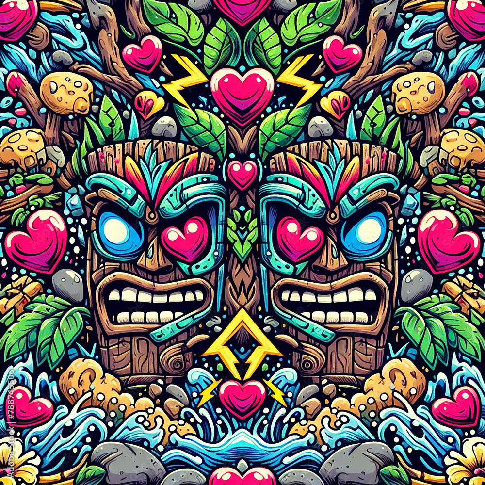 funny cartonized tiki mask pattern funny cartonized tiki mask pattern