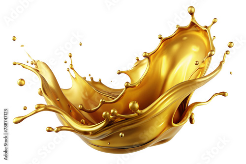 Gold yellowish liquid oily dense substance of a splash shape. dynamic liquid. for bath shower emulsion. Luxury-like door valuable substance that is wealth and valuable.