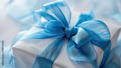 Celebrate International Women s Day with a beautifully wrapped gift box complete with a stunning blue bow set against a pristine white backdrop