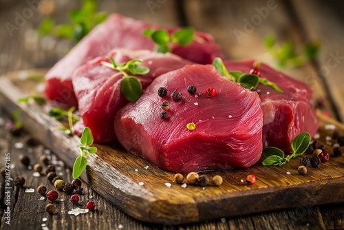 raw meat on a wooden table, fresh raw meat, beef meat slices on a wooden table, raw meat closeup, meat, raw steak meat, fresh steak meat 