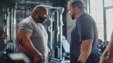 personal trainer assisting an overweight client with customized workout routines