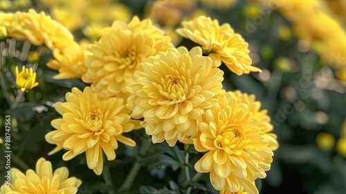 Outside yellow chrysanthemums bloom beautifully in the crisp autumn air