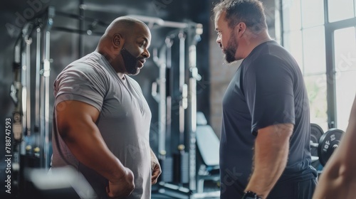personal trainer assisting an overweight client with customized workout routines