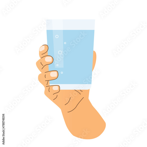 hand holding glass of water; daily hydration concept; perfect for health-related blogs, wellness publications or lifestyle websites- vector illustration