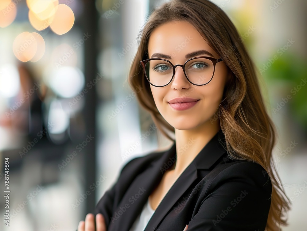 Naklejka premium Woman Wearing Glasses Standing in Front of Building