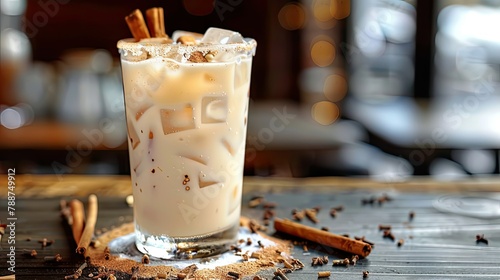 Obraz na płótnie Delight in a refreshing glass of horchata served with ice and a sprinkle of cinnamon w salonie