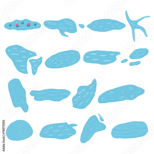 Set Hand Drawn Water Bodies Different Shapes. Nature Lake and River Vector Illustration