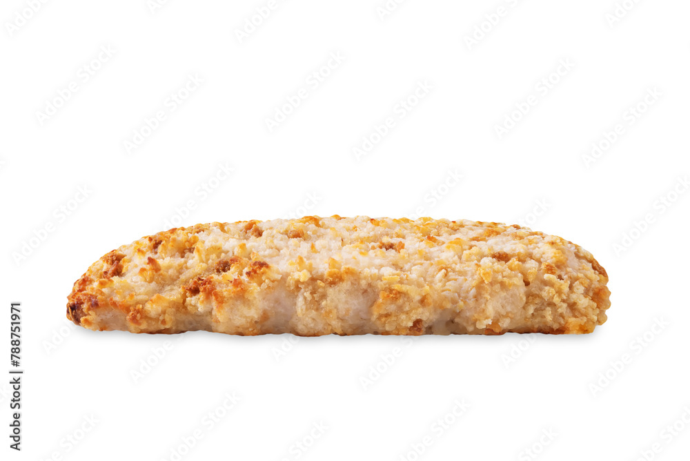Schnitzel meat in crumbs on a white isolated background Schnitzel meat in crumbs on a white isolated background