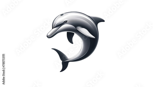 A cartoon dolphin jumping up at an angle with a happy expression on its face. © Chatchawan