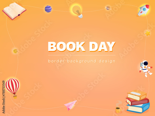 world book day children reading fantasy circle idea imagination knowleadge education happy cartoon white border background design