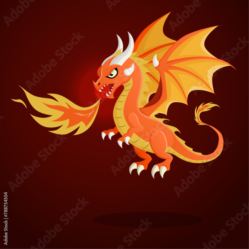 cute fire dragon cartoon illustration design for decorate fairy tale