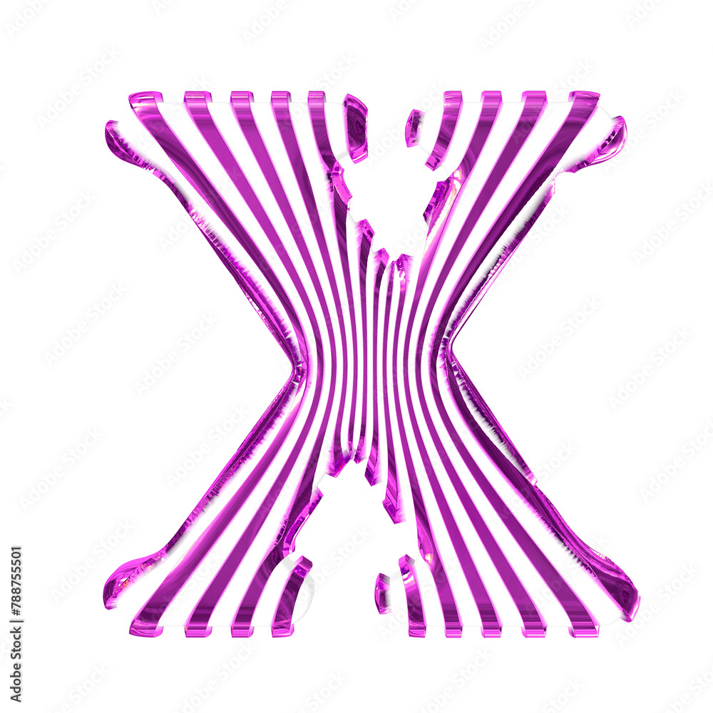 White 3d symbol with purple vertical ultra-thin straps. letter x White 3d symbol with purple vertical ultra-thin straps. letter x