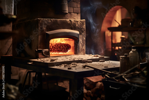 photo of a pizza oven, eating a pizza, pizza oven, oven pizza