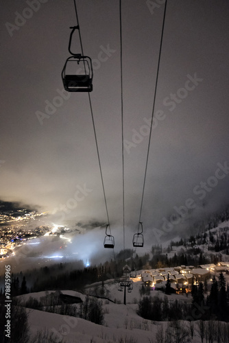 Night over the Norwegian Alps in Hemsedal with ski chairlift 