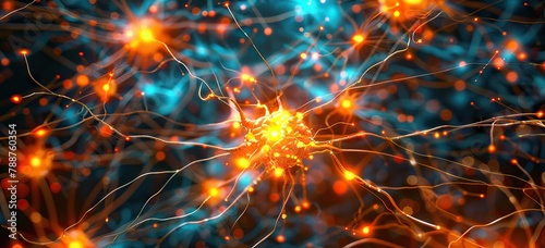 3d rendered, medically accurate illustration of an active nerve cell. AI generated illustration