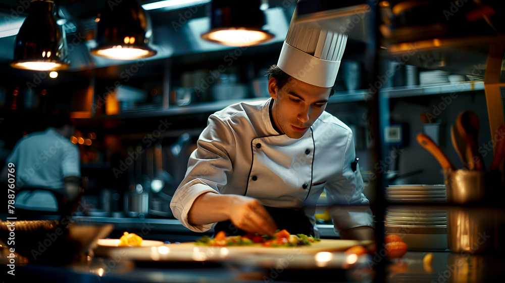 Chef in Hat Cooking in Kitchen. Generative AI Chef in Hat Cooking in Kitchen. Generative AI