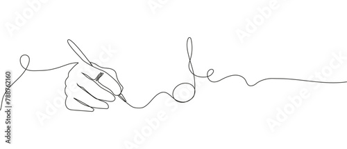 Musical note with human hand in continuous line style.