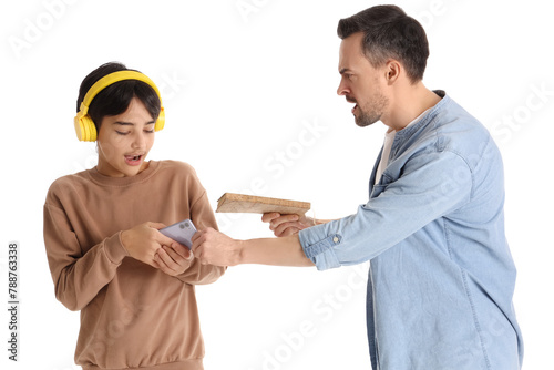 Angry father with book taki...
