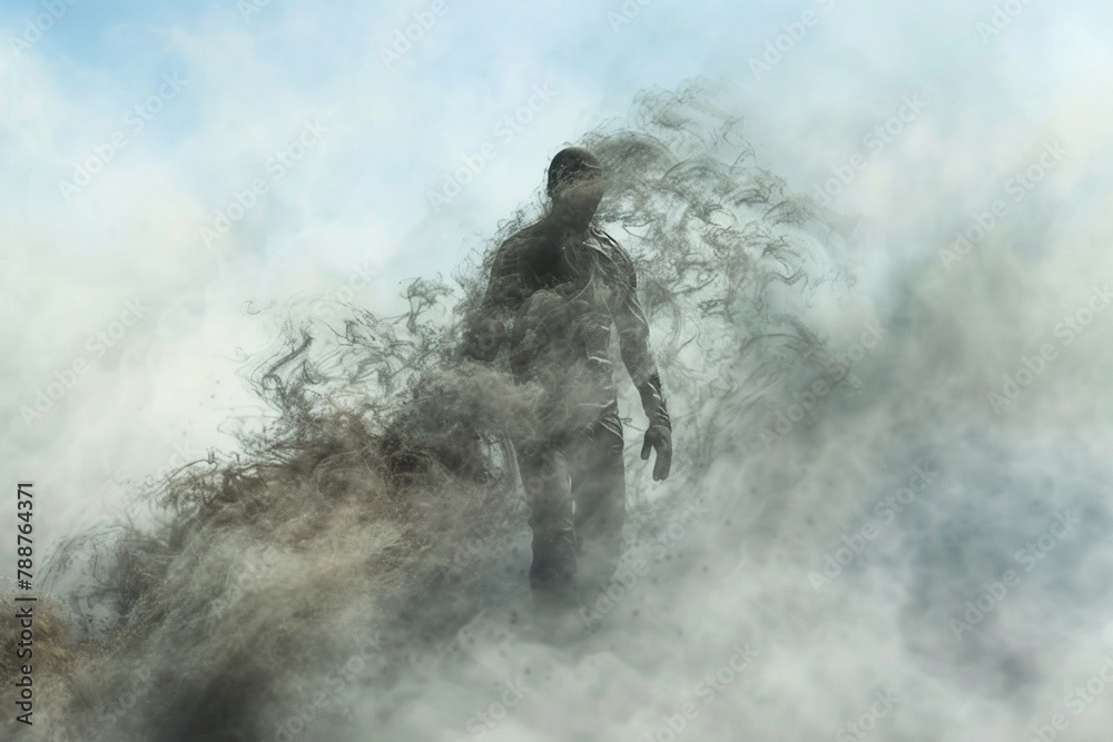 Naklejka premium An ethereal visitor seen in the fleeting mist from steam vents