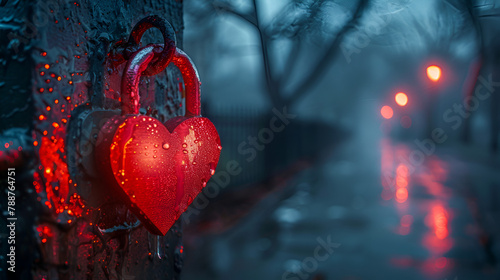 Red and Black Love Lock, Two Red Hearts in Harmony Duo of Love 