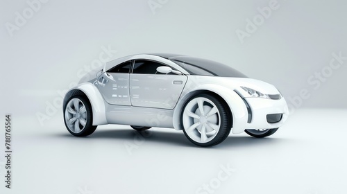 Non-existent brand-less generic concept white sport electric car on white background. Automobile futuristic technology concept . 3D illustration rendering