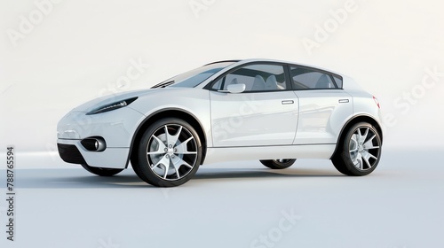 Non-existent brand-less generic concept white sport electric car on white background. Automobile futuristic technology concept . 3D illustration rendering © Ibad