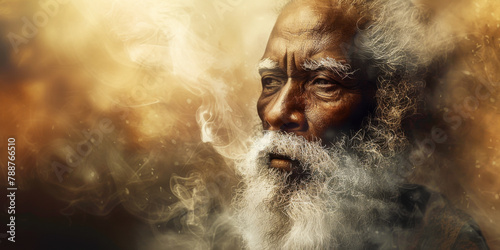 Portrait of Old Wise Man with Copy Space photo