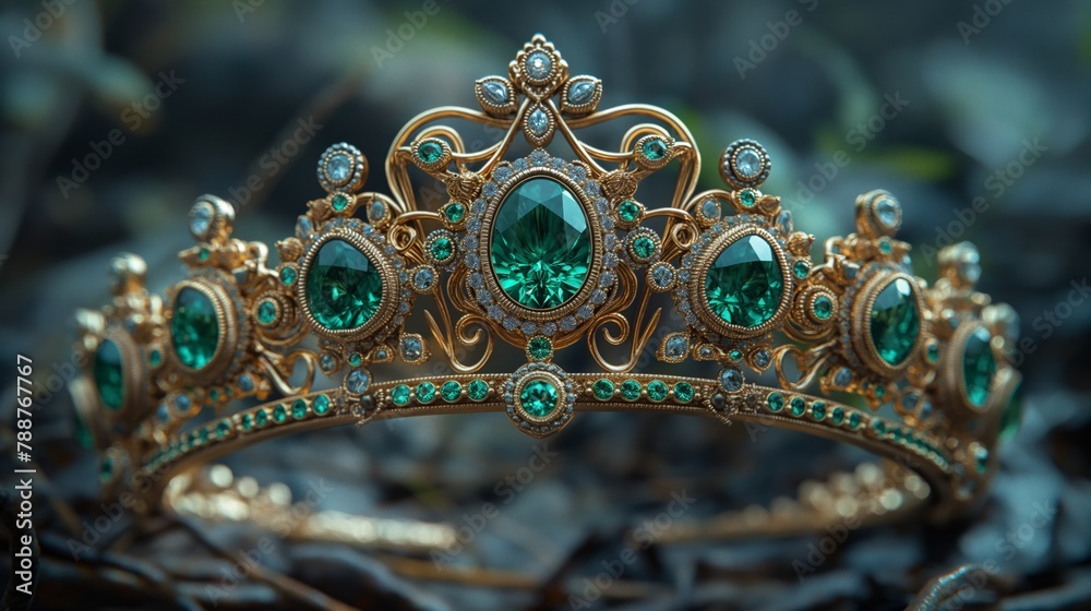 Ornate Emerald Crown Against Dark Backdrop Ornate Emerald Crown Against Dark Backdrop