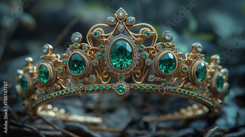 Ornate Emerald Crown Against Dark Backdrop