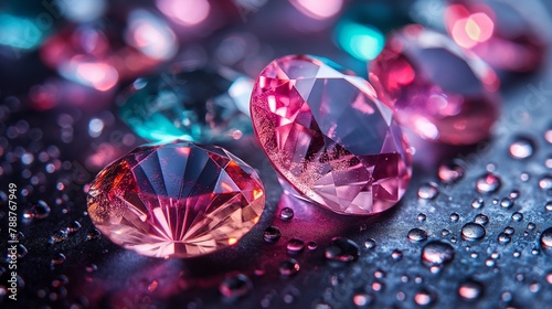 Pink Gemstones with Water Droplets