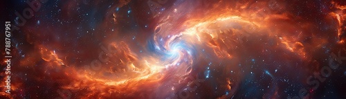 Fiery vortex in an ethereal cosmic nebula setting, soft tones, fine details, high resolution, high detail, 32K Ultra HD, copyspace