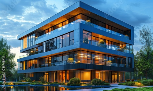 Modern unique sustainable office building. AI Generated
