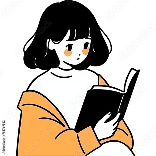 本を読む女の子、シンプルなイラスト (ID: 788769362)