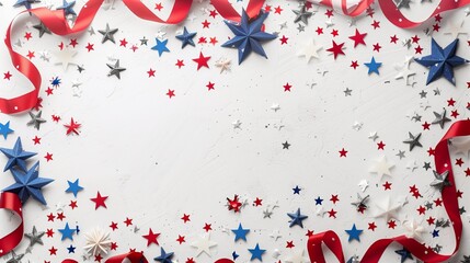USA holiday decorations on a white background top view, flat lay