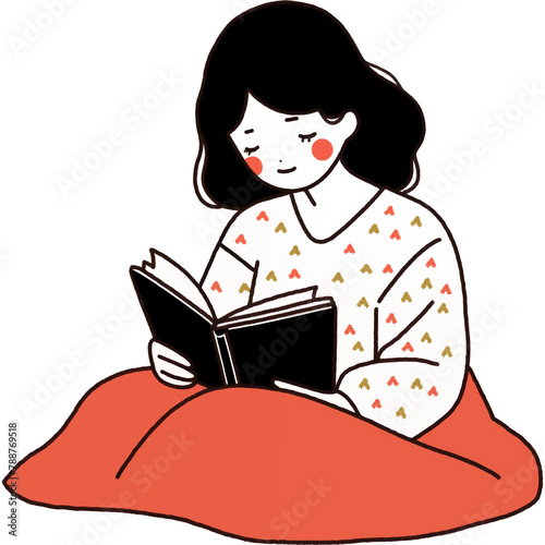 本を読む女性、シンプルなイラスト、勉強 (ID: 788769518)