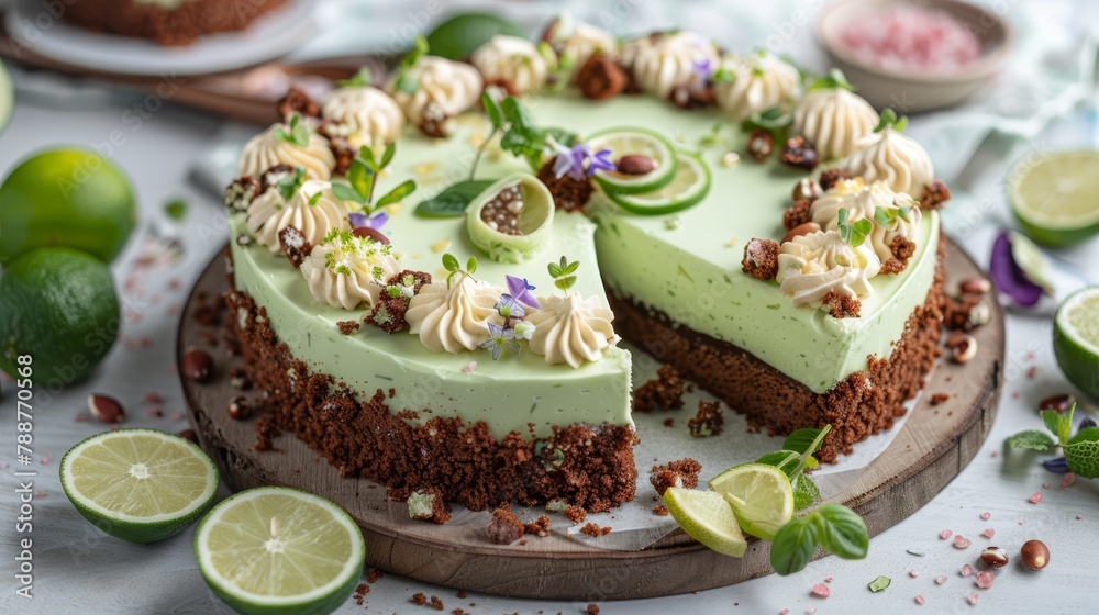 custom made wallpaper toronto digital  A cake with a missing slice on the table, surrounded by limes