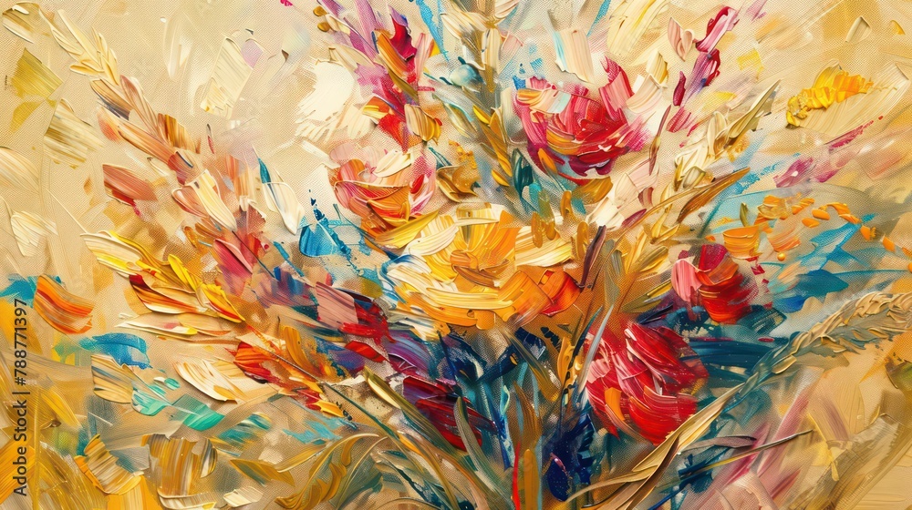 Fototapeta premium Flowers, the golden grain. Oil on canvas. Brush the paint. Modern art prints