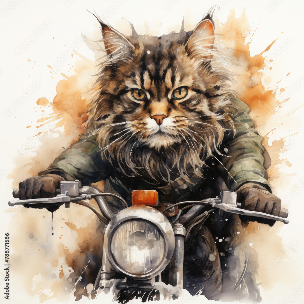 Watercolor Maine Coon, clipart Illustration, Generative Ai Watercolor Maine Coon, clipart Illustration, Generative Ai