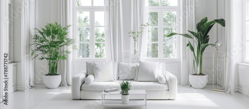 Contemporary white interior of a living room.