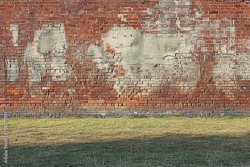 a large, uniform brick wall The bricks are uniformly sized and are laid in an offset pattern, typical of traditional brick laying techniques photo