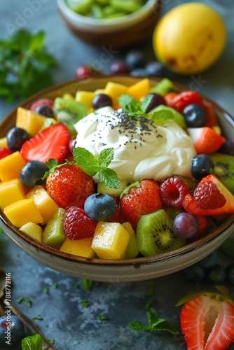 Fresh Fruit Salad served with a creamy yogurt dressing