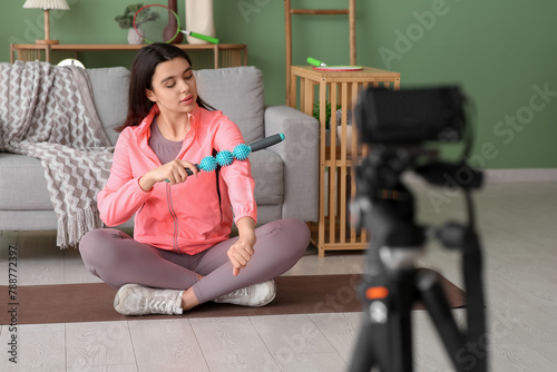 Female blogger with massage...