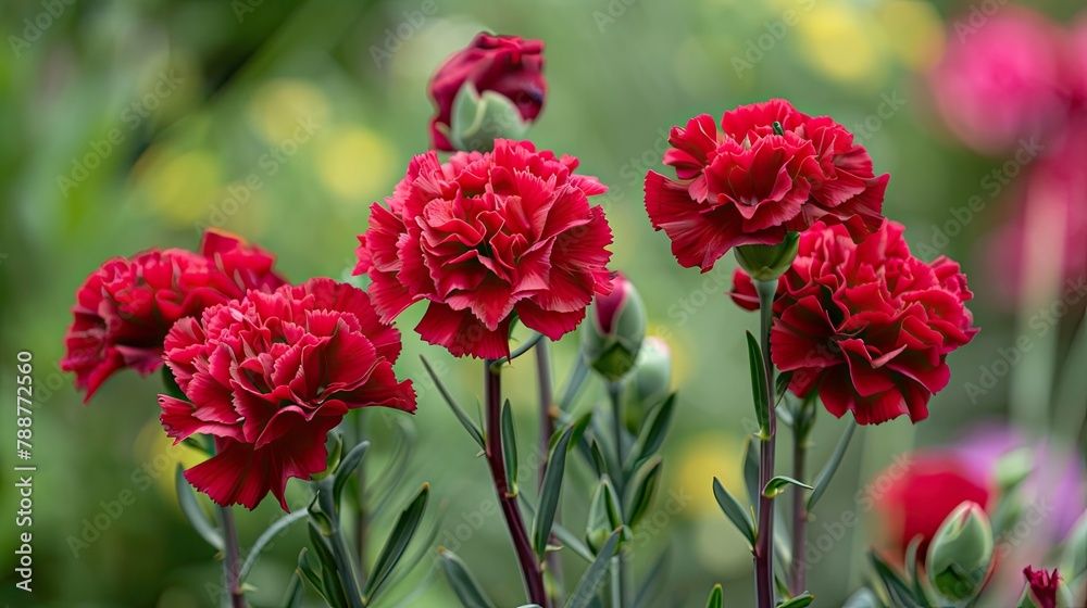A delightful mix of crimson carnation shapes consisting of a grand total of five blooms