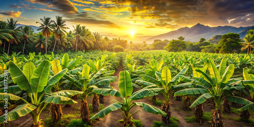 Tropical bounty:banana field photo - perfect for summertime, agriculture, and tropical themes!