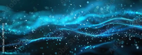 Wave of dots and weave lines. Abstract background. Network connection structure. AI generated illustration